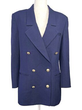 Vintage Sanyo Wool Navy Double Breasted Blazer Gold Buttons Japan Size 8